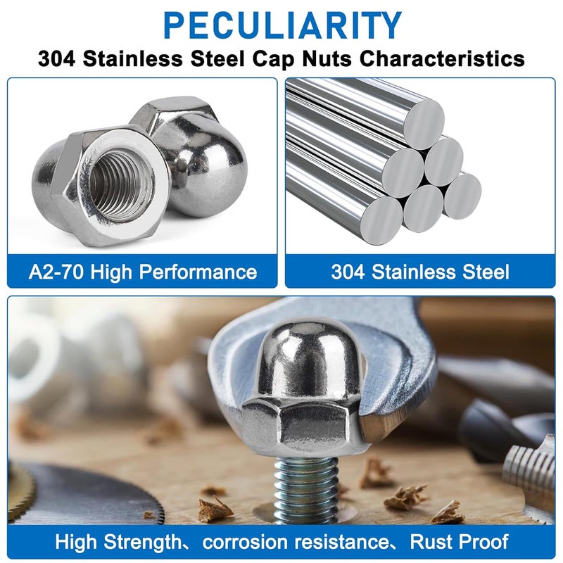 Vmuter #10-24 Acorn Cap Nuts, 304 (18-8) Stainless Steel Dome Nuts for Furniture Automotive Marine Hardware, 40pcs - Image 3